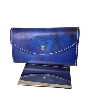 Creative House Argentina Blue Leather Checkbook Wallet Clutch‎ EUC